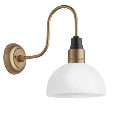 Swan Neck Opal Glass Dome Wall Light - 8 Inch Industville SN-OGL-DWL8-W-BH