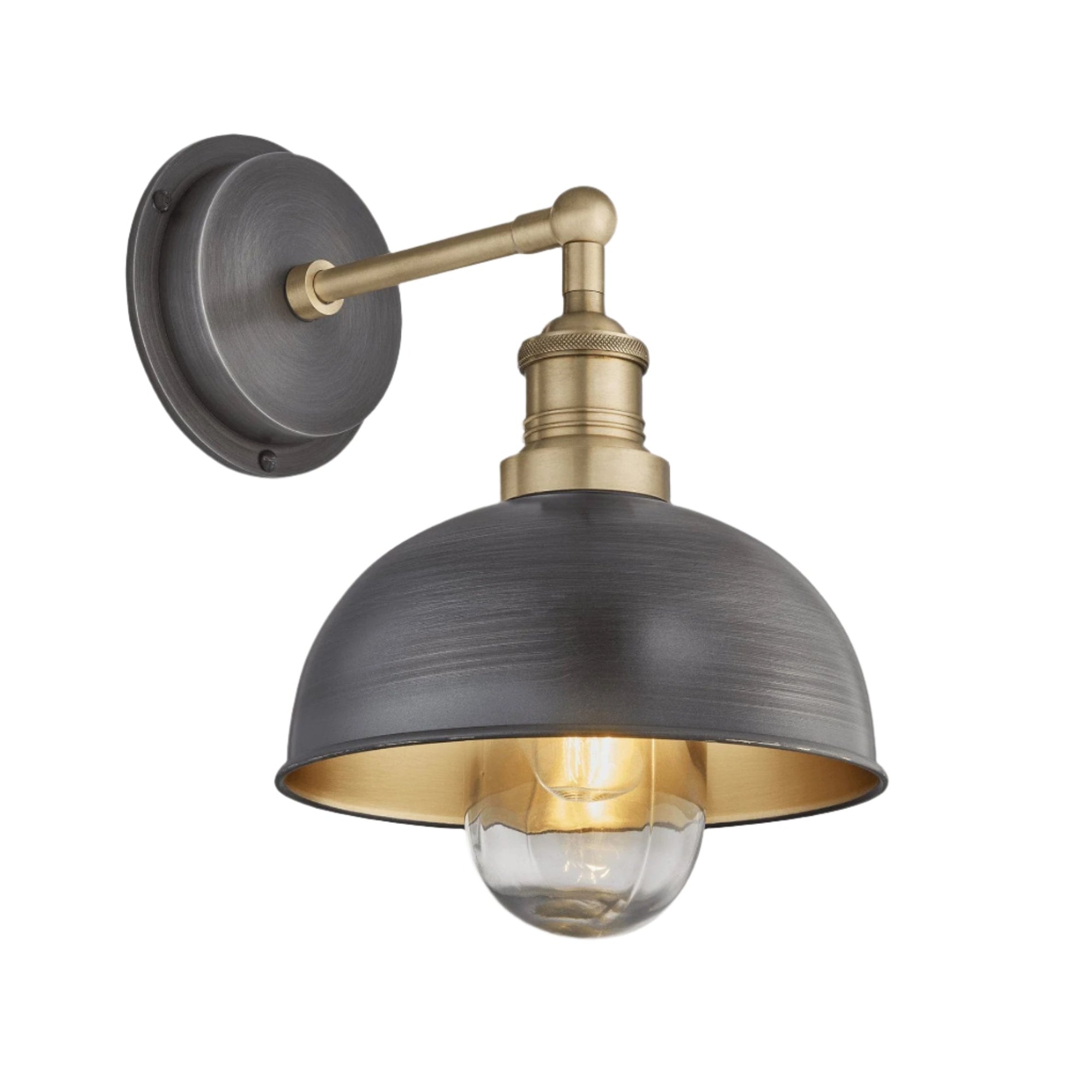 Pewter & Brass with Brass Holder Brooklyn Outdoor & Bathroom Dome Wall Light - 8 Inch - BR-IP65-DWL8-BP-BH