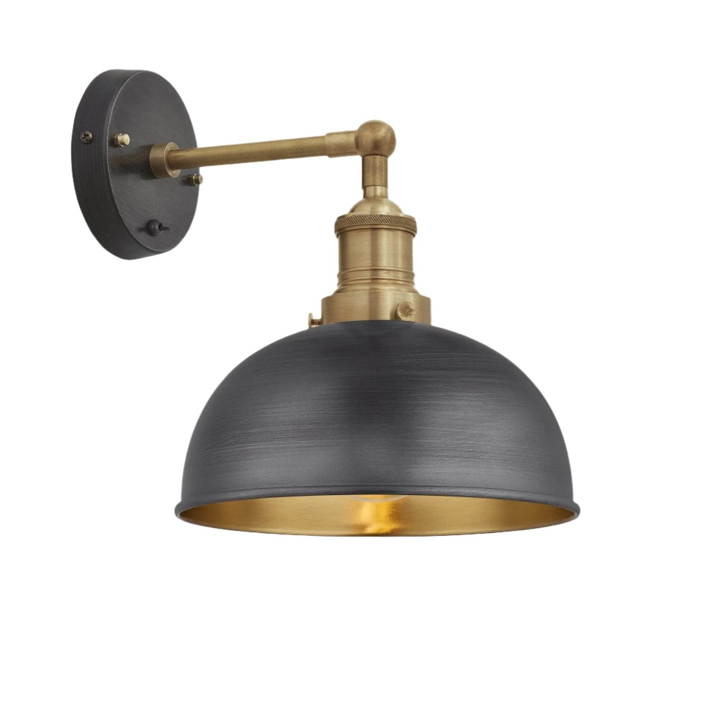 Pewter and Brass with Brass Holder Brooklyn Dome Wall Light - 8 Inch - Industville BR-DWL8-BP-BH