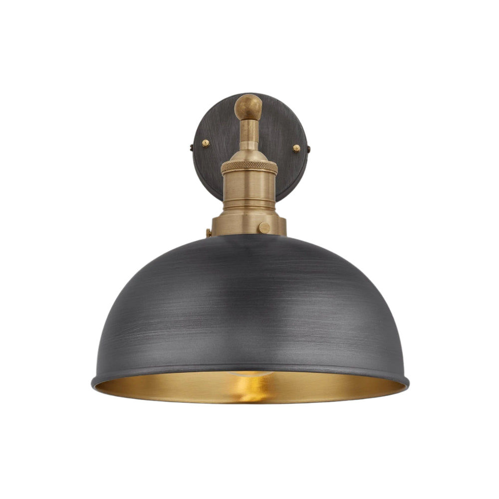 Pewter and Brass with Brass Holder Brooklyn Dome Wall Light - 8 Inch - Industville BR-DWL8-BP-BH