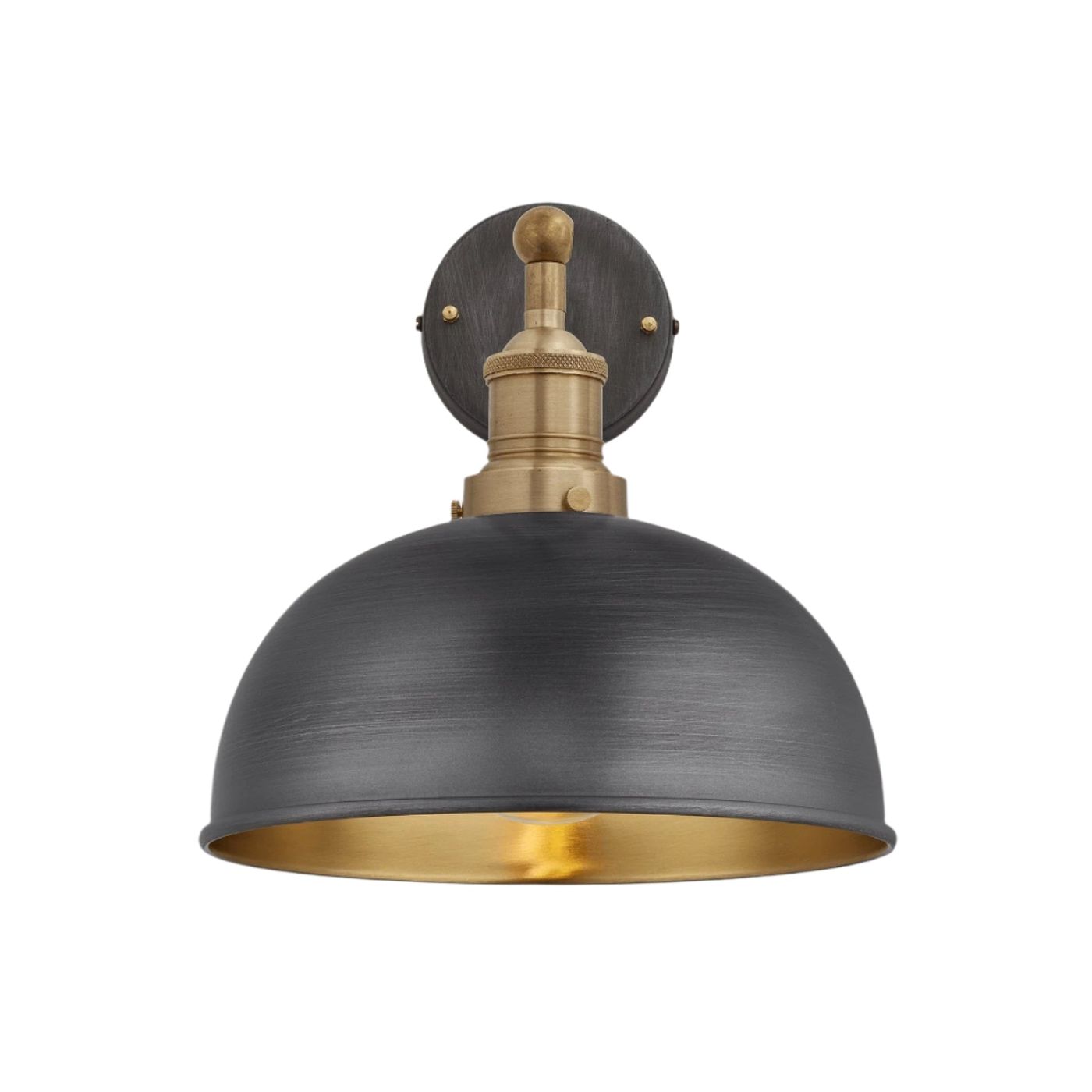 Pewter and Brass with Brass Holder Brooklyn Dome Wall Light - 8 Inch - Industville BR-DWL8-BP-BH