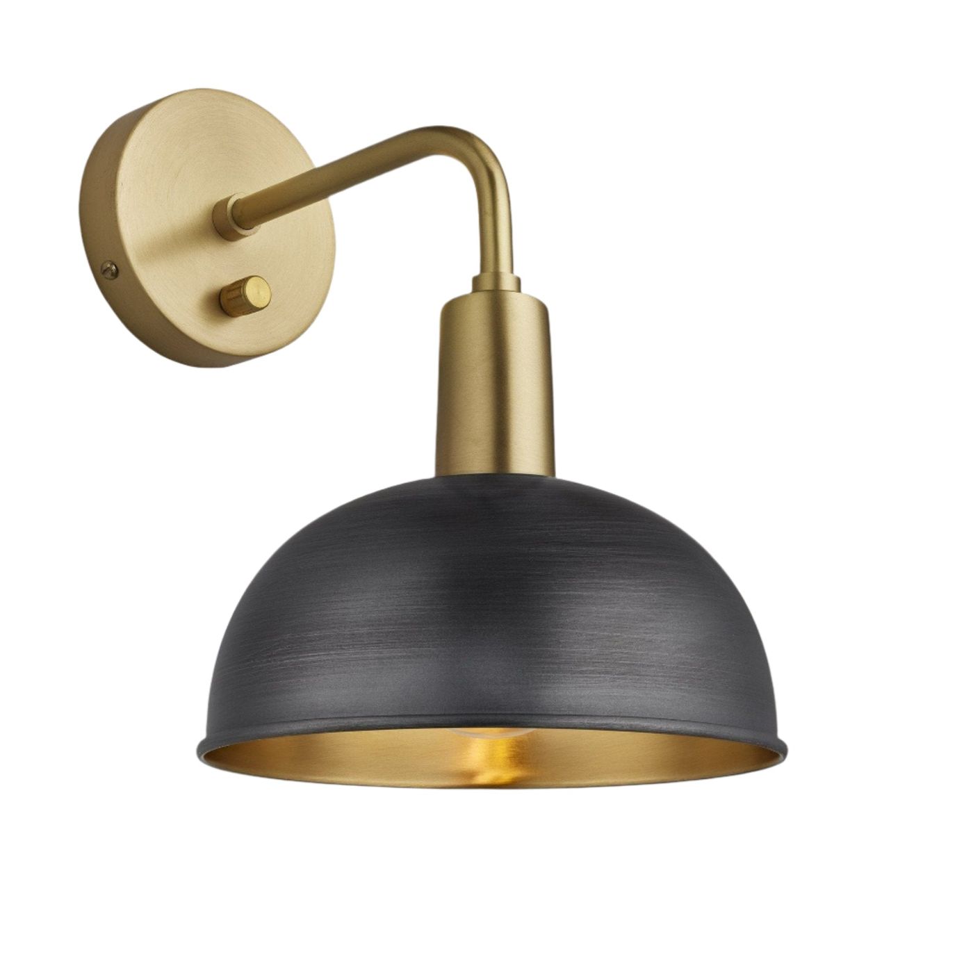 Pewter & Brass Sleek Dome Wall Light in 8 Inch with Brass Holder - Product Code is SL-DWL8-BP-BH