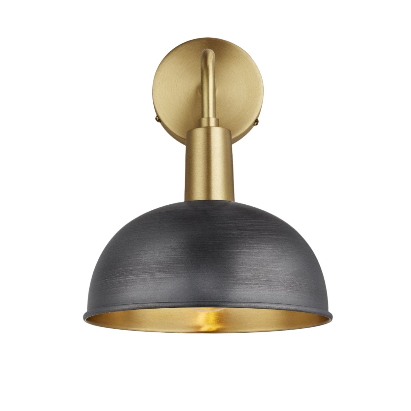 Pewter & Brass Sleek Dome Wall Light in 8 Inch with Brass Holder - Product Code is SL-DWL8-BP-BH
