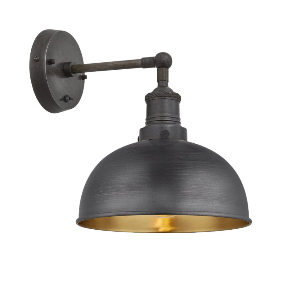 Pewter and Brass with Pewter Holder Brooklyn Dome Wall Light - 8 Inch - Industville BR-DWL8-BP-PH