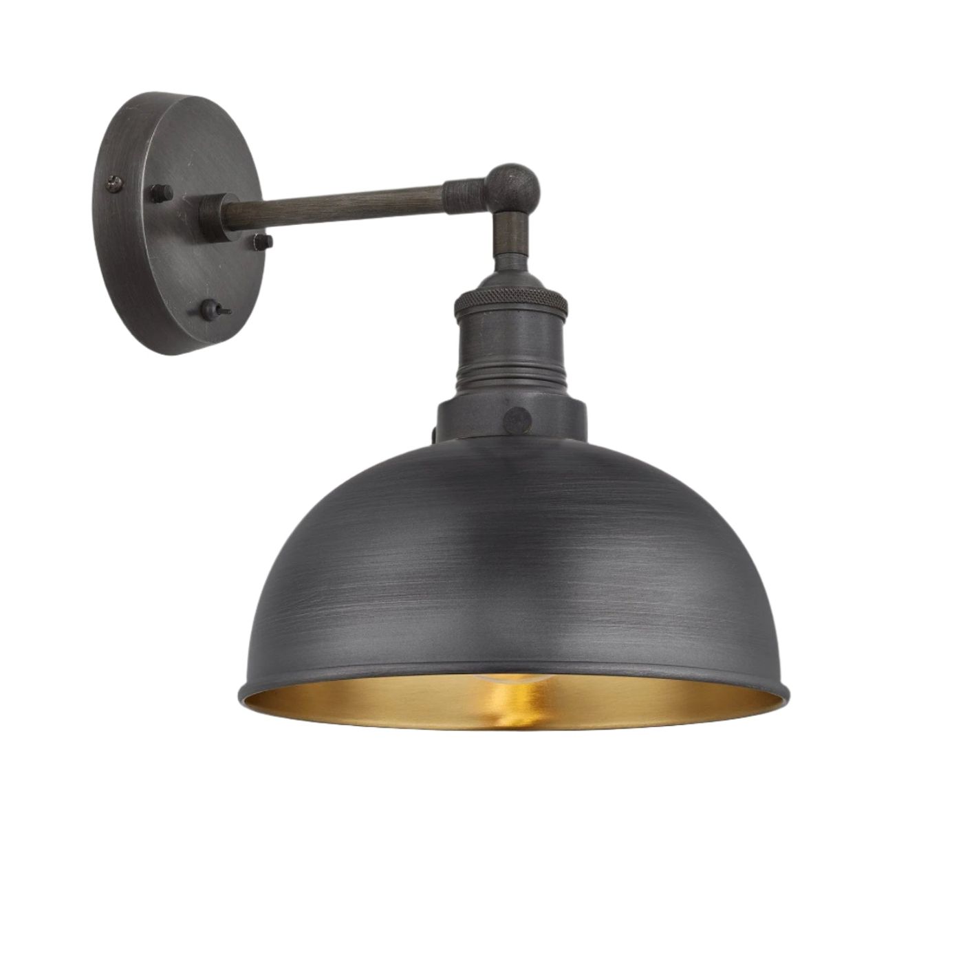 Pewter and Brass with Pewter Holder Brooklyn Dome Wall Light - 8 Inch - Industville BR-DWL8-BP-PH