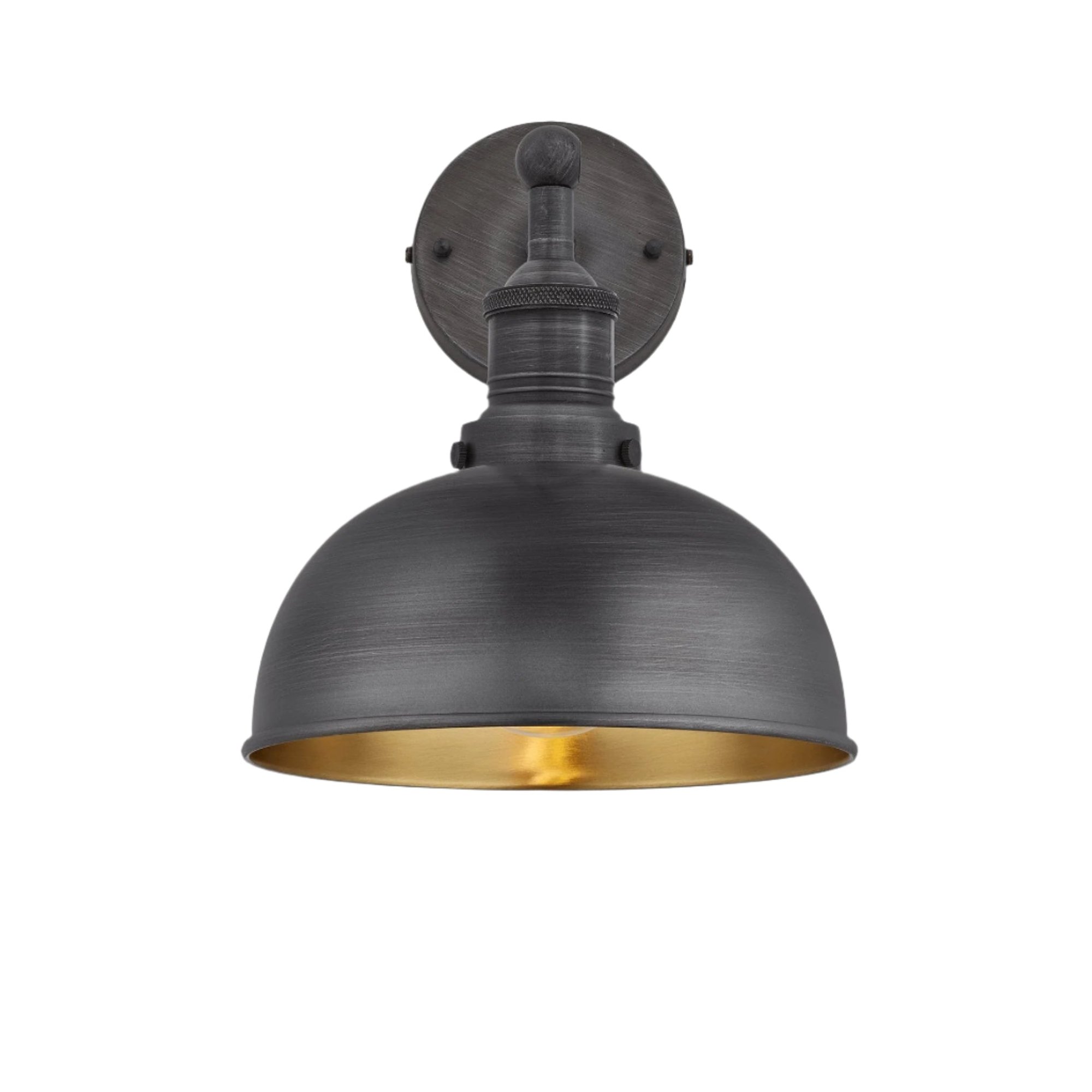 Pewter and Brass with Pewter Holder Brooklyn Dome Wall Light - 8 Inch - Industville BR-DWL8-BP-PH