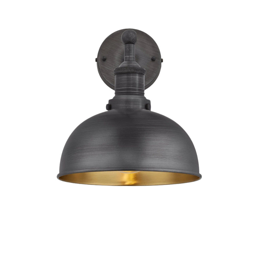 Pewter and Brass with Pewter Holder Brooklyn Dome Wall Light - 8 Inch - Industville BR-DWL8-BP-PH