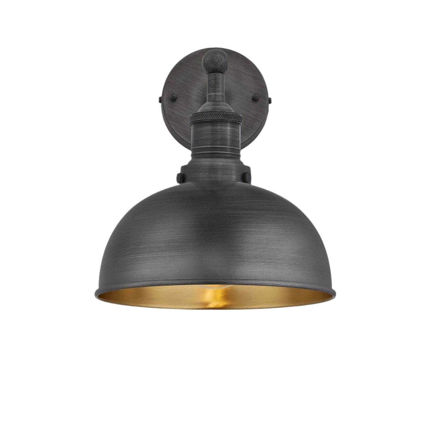 Pewter and Brass with Pewter Holder Brooklyn Dome Wall Light - 8 Inch - Industville BR-DWL8-BP-PH