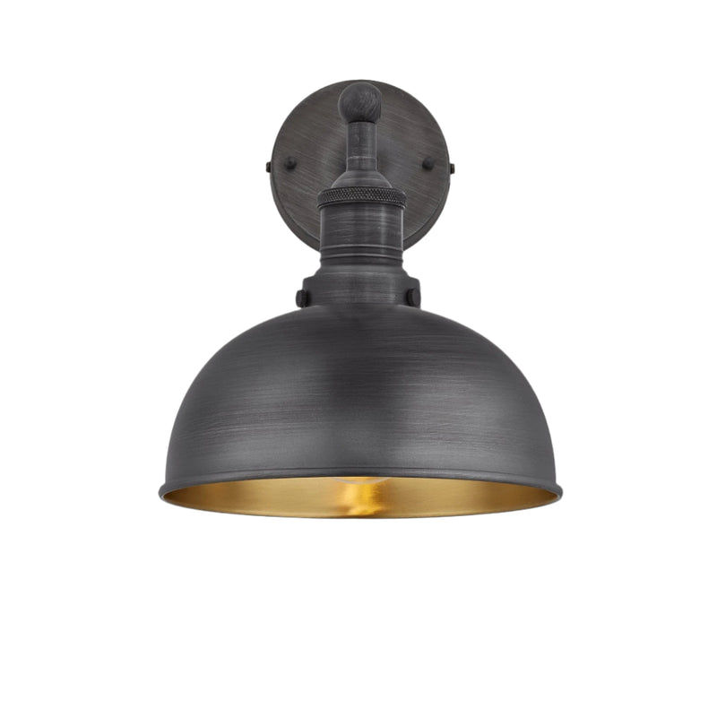 Pewter and Brass with Pewter Holder Brooklyn Dome Wall Light - 8 Inch - Industville BR-DWL8-BP-PH