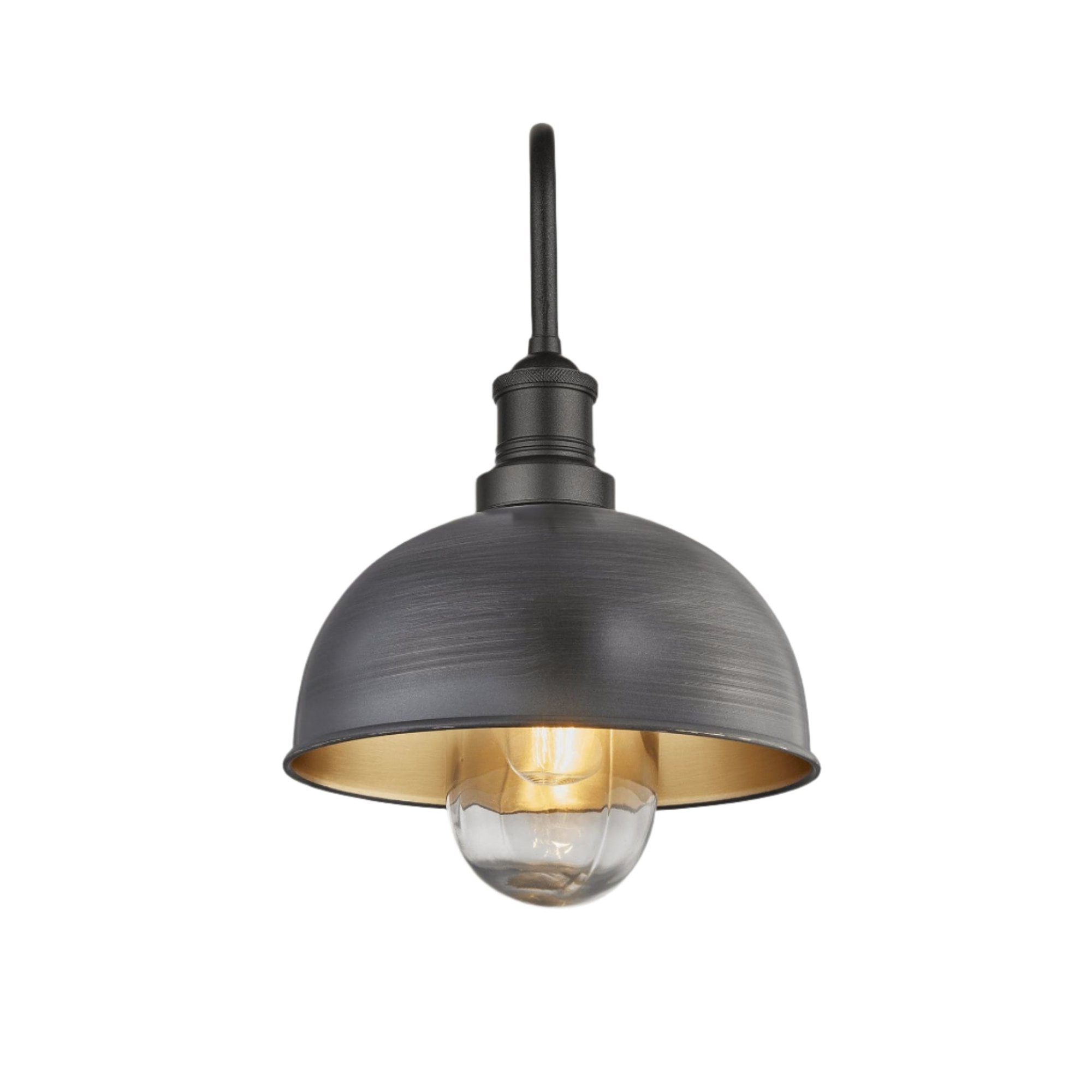 Pewter and Brass Swan Neck Outdoor & Bathroom Dome Wall Light in 8 Inch with Pewter Holder, Product code is SN-IP65-DWL8-BP-PH