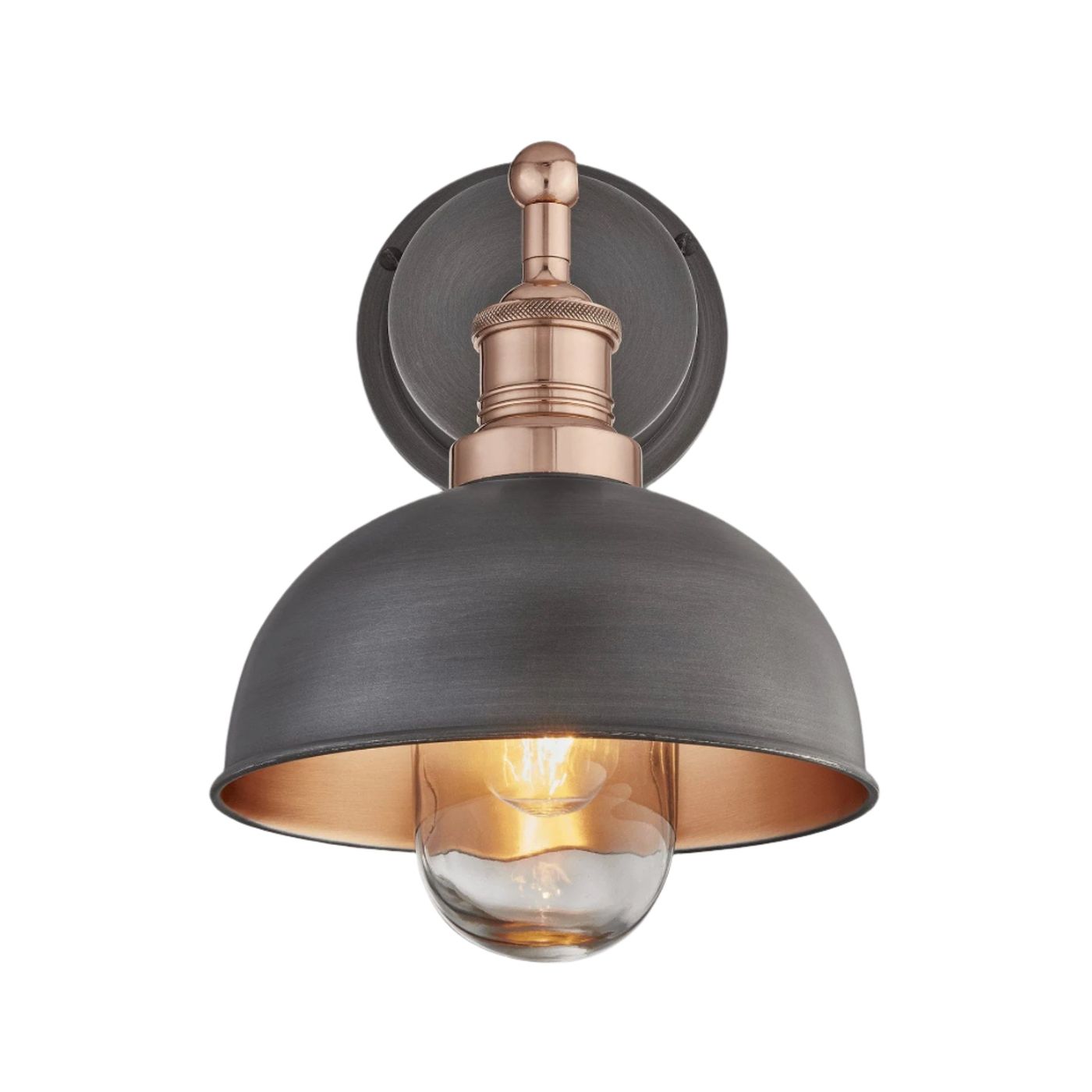 Brooklyn Outdoor & Bathroom Dome Wall Light - 8 Inch - Pewter & Copper Industville BR-IP65-DWL8-CP-CH