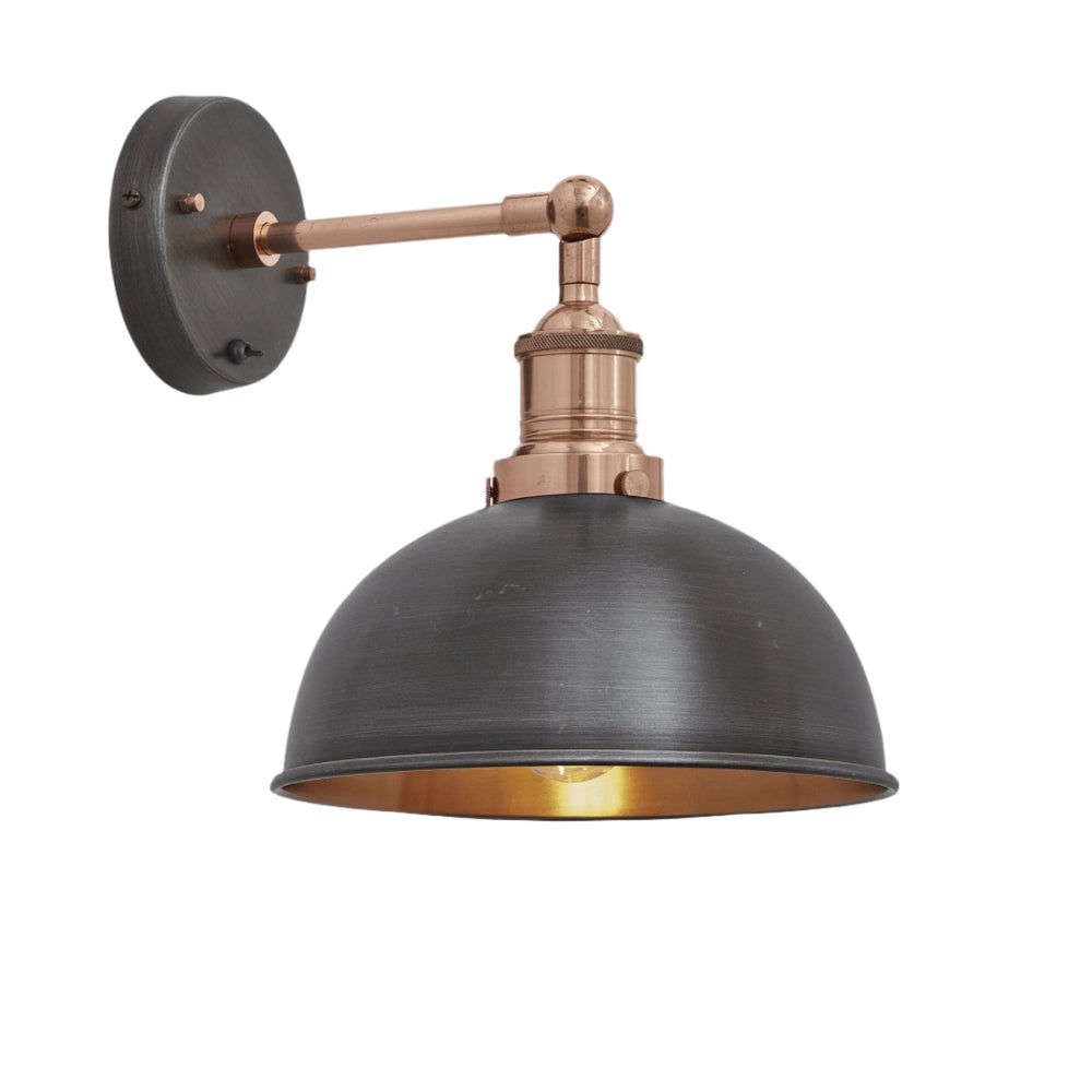 Pewter and Copper with Copper Holder Brooklyn Dome Wall Light - 8 Inch - Industville BR-DWL8-CP-CH