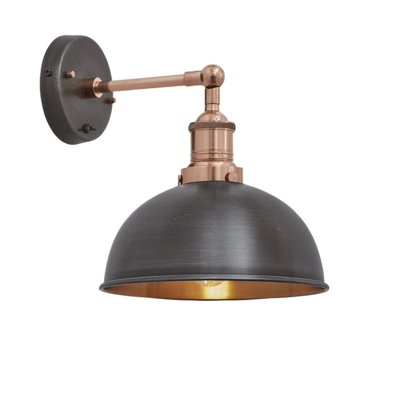 Pewter and Copper with Copper Holder Brooklyn Dome Wall Light - 8 Inch - Industville BR-DWL8-CP-CH