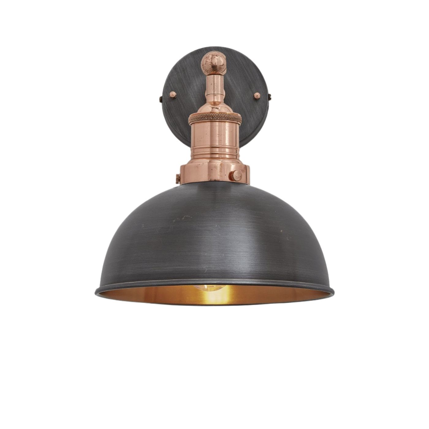 Pewter and Copper with Copper Holder Brooklyn Dome Wall Light - 8 Inch - Industville BR-DWL8-CP-CH