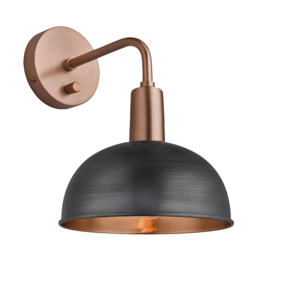 Pewter & Copper Sleek Dome Wall Light in 8 Inch with Copper Holder - Product Code is SL-DWL8-CP-CH