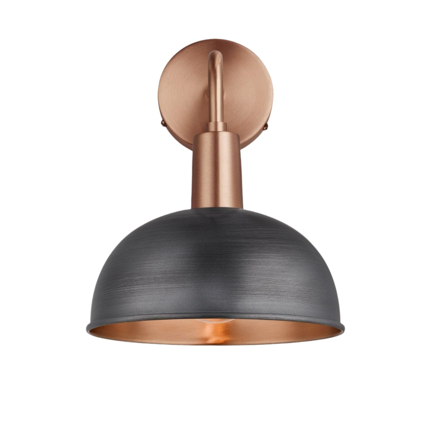 Pewter & Copper Sleek Dome Wall Light in 8 Inch with Copper Holder - Product Code is SL-DWL8-CP-CH