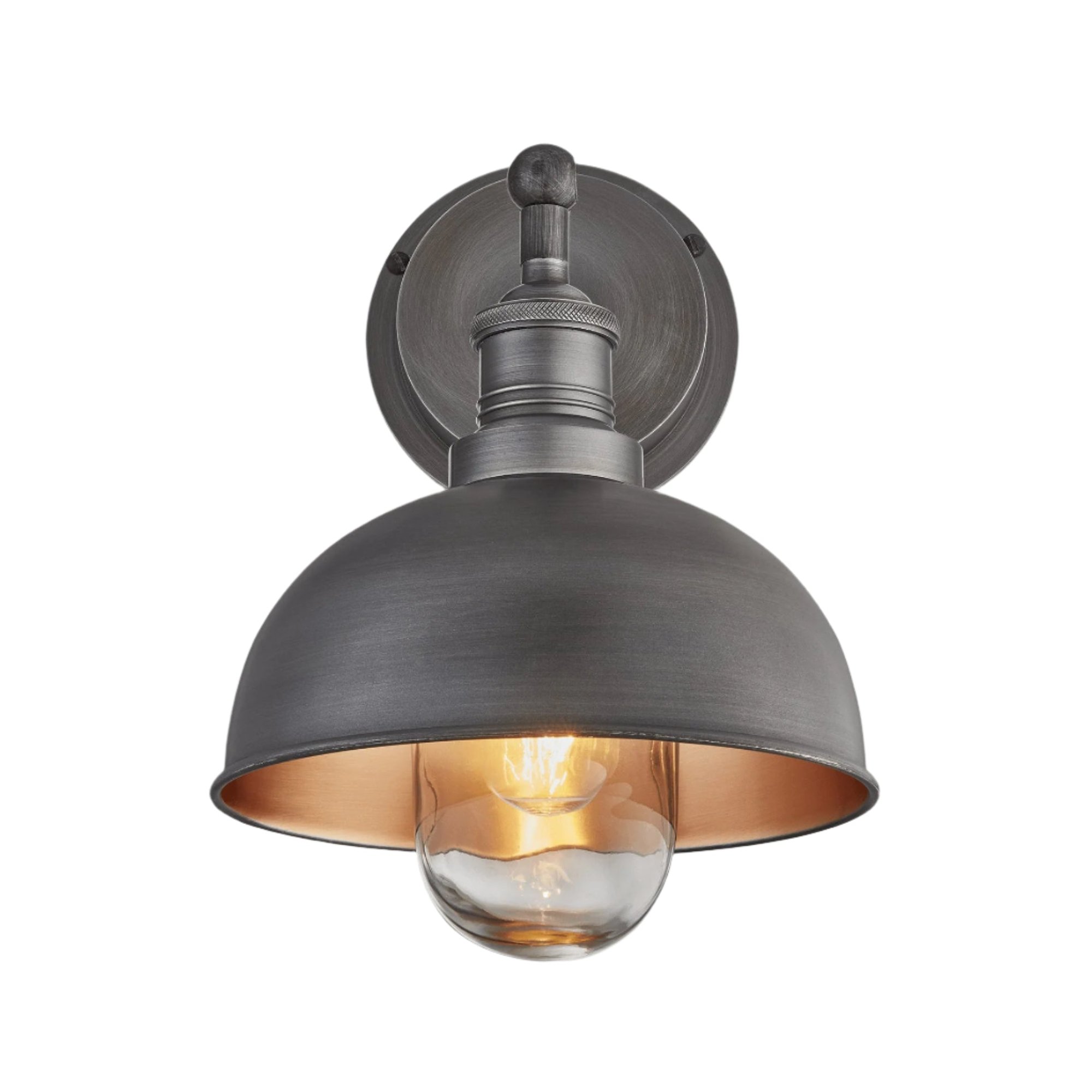 Pewter & Copper with Pewter Holder Brooklyn Outdoor & Bathroom Dome Wall Light - 8 Inch - BR-IP65-DWL8-CP-PH