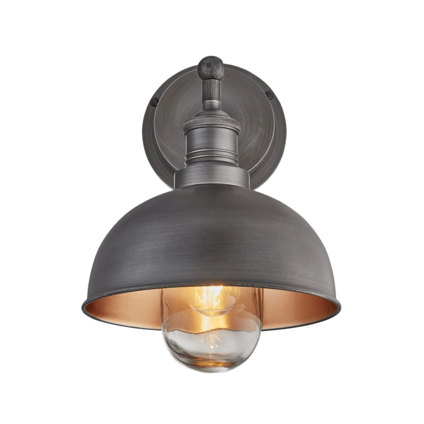 Pewter & Copper with Pewter Holder Brooklyn Outdoor & Bathroom Dome Wall Light - 8 Inch - BR-IP65-DWL8-CP-PH