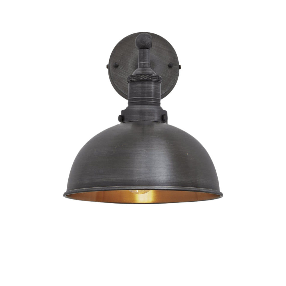 Pewter and Copper with Pewter Holder Brooklyn Dome Wall Light - 8 Inch - Industville BR-DWL8-CP-PH