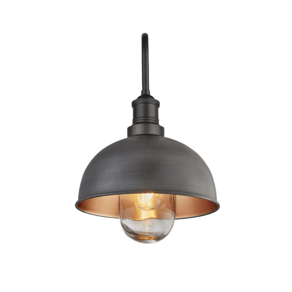 Pewter and Copper Swan Neck Outdoor & Bathroom Dome Wall Light in 8 Inch with Pewter Holder, Product Code is SN-IP65-DWL8-CP-PH