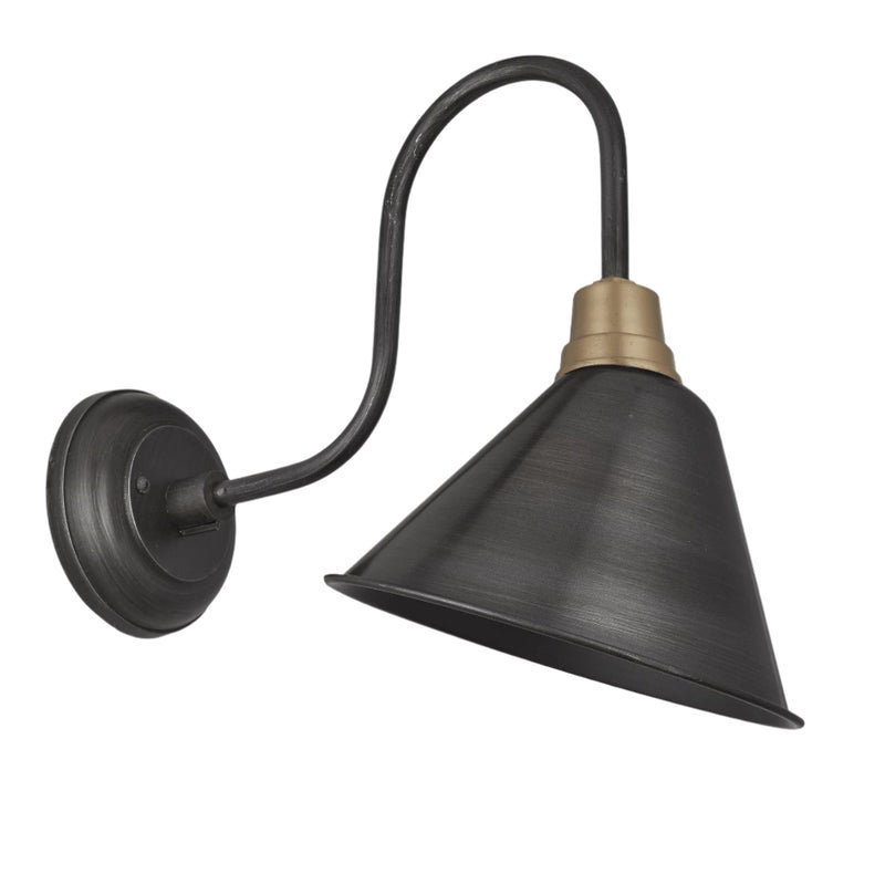 Pewter Swan Neck Cone Wall Light in 8 Inch with Pewter Holder, Product Code is SN-CWL8-P