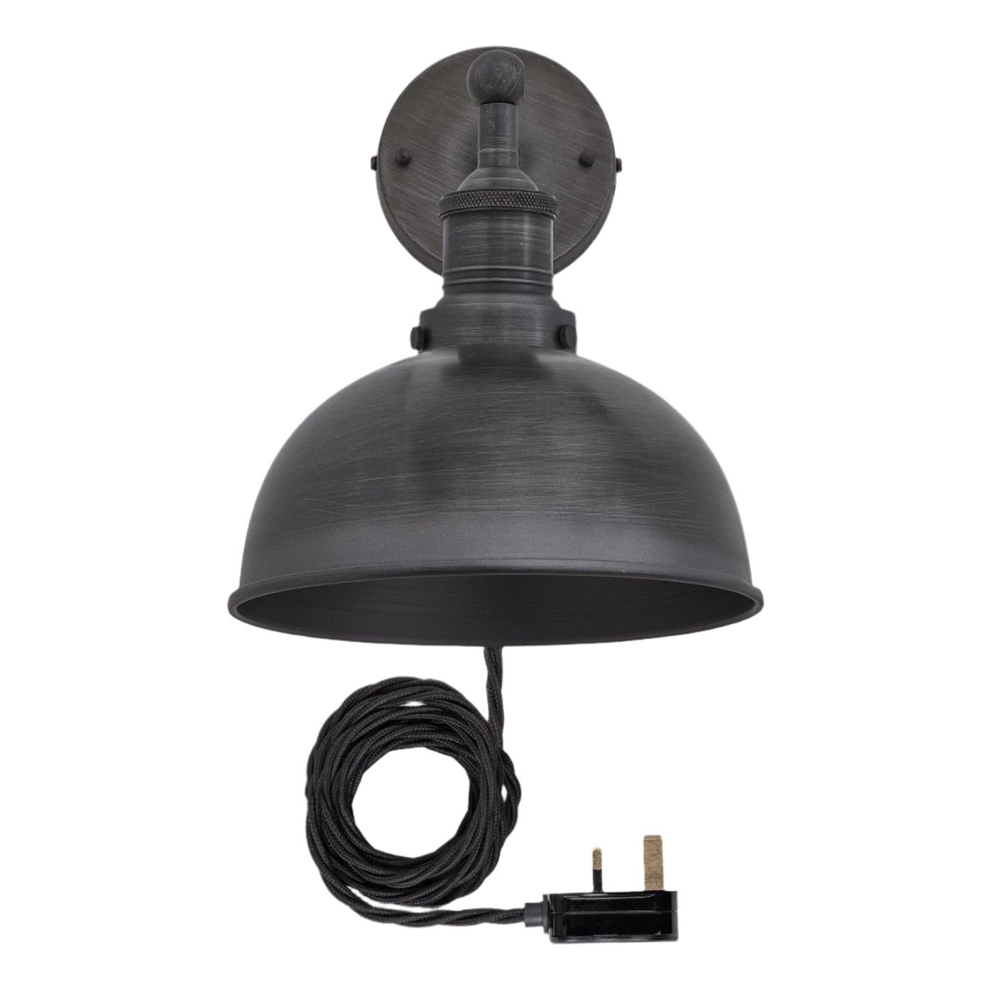 Pewter with Pewter Holder with Plug Brooklyn Dome Wall Light - 8 Inch - Industville BR-DWL8-P-PH-FLWP