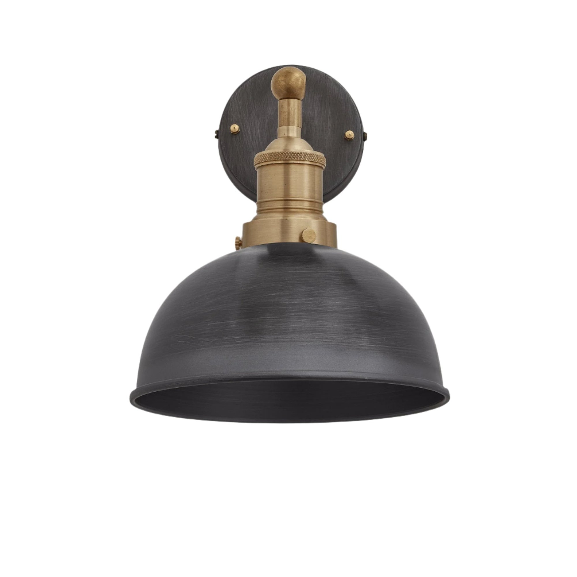 Pewter with Brass Holder Brooklyn Dome Wall Light - 8 Inch - Industville BR-DWL8-P-BH