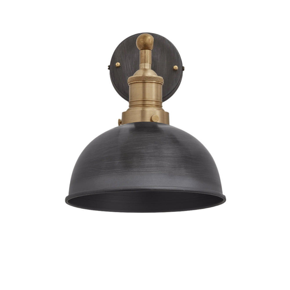 Pewter with Brass Holder Brooklyn Dome Wall Light - 8 Inch - Industville BR-DWL8-P-BH