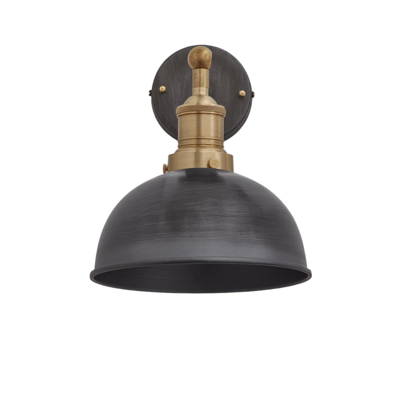 Pewter with Brass Holder Brooklyn Dome Wall Light - 8 Inch - Industville BR-DWL8-P-BH