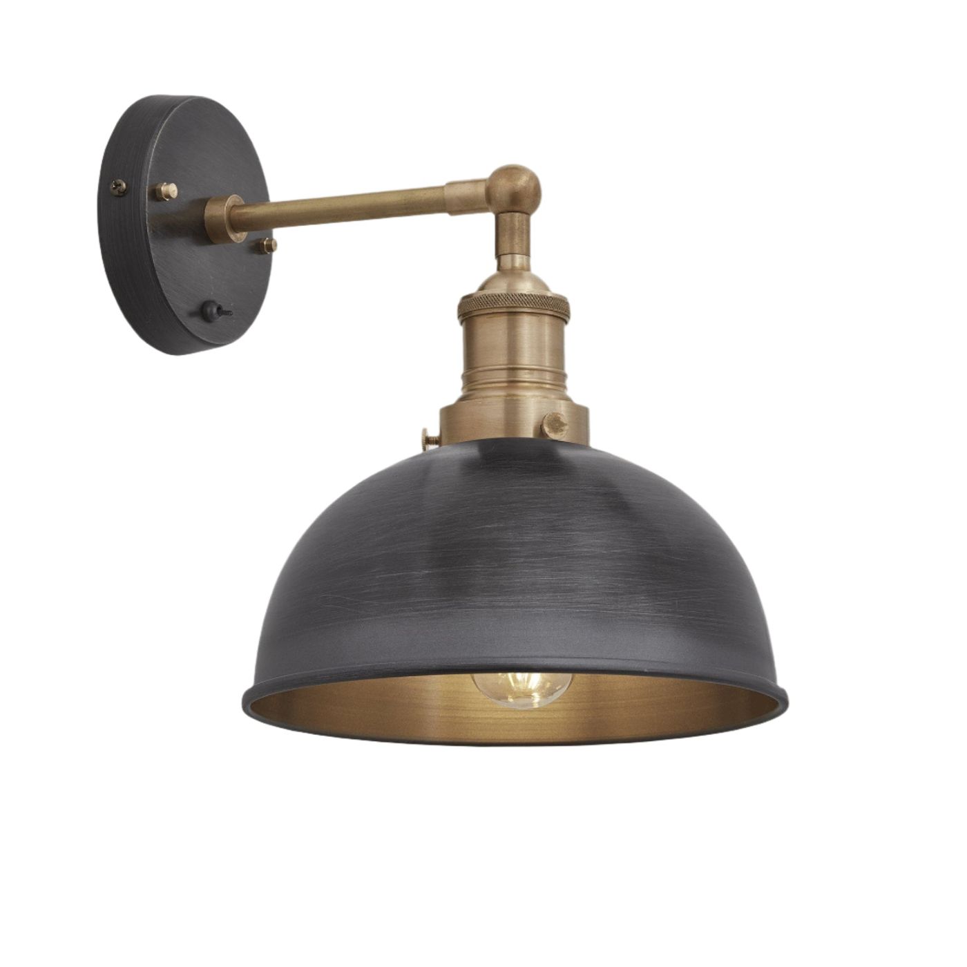 Pewter with Brass Holder Brooklyn Dome Wall Light - 8 Inch - Industville BR-DWL8-P-BH