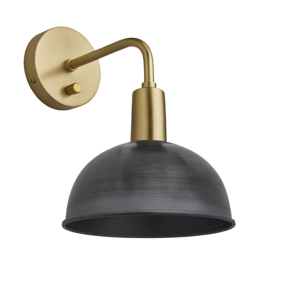 Pewter Sleek Dome Wall Light in 8 Inch with Brass Holder - Product Code is SL-DWL8-P-BH