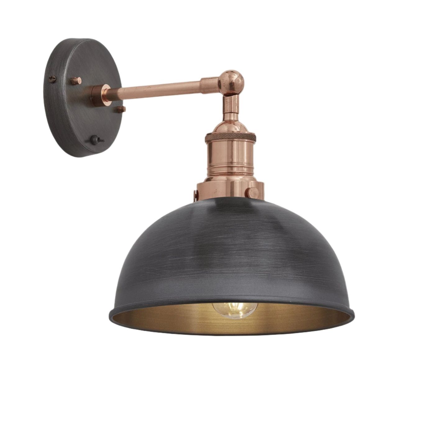 Pewter with Copper Holder Brooklyn Dome Wall Light - 8 Inch - Industville BR-DWL8-P-CH