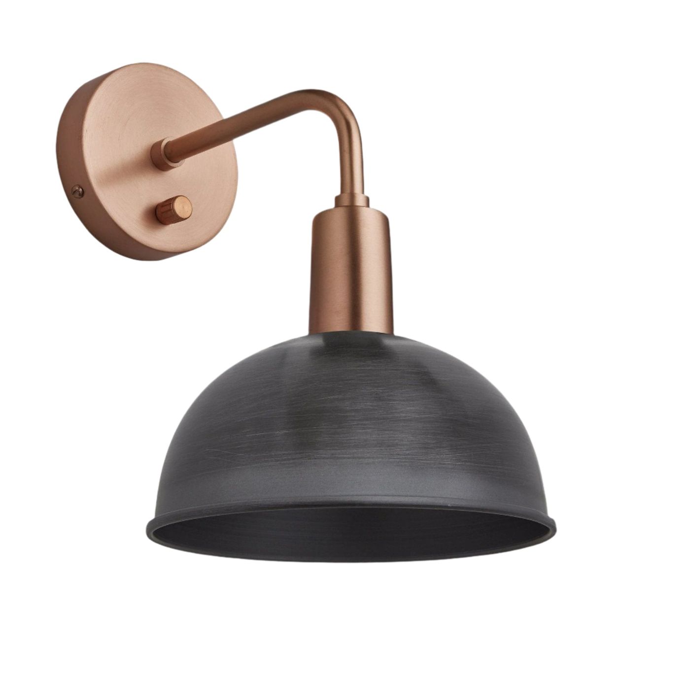 Pewter Sleek Dome Wall Light in 8 Inch with Copper Holder - Product Code is SL-DWL8-P-CH