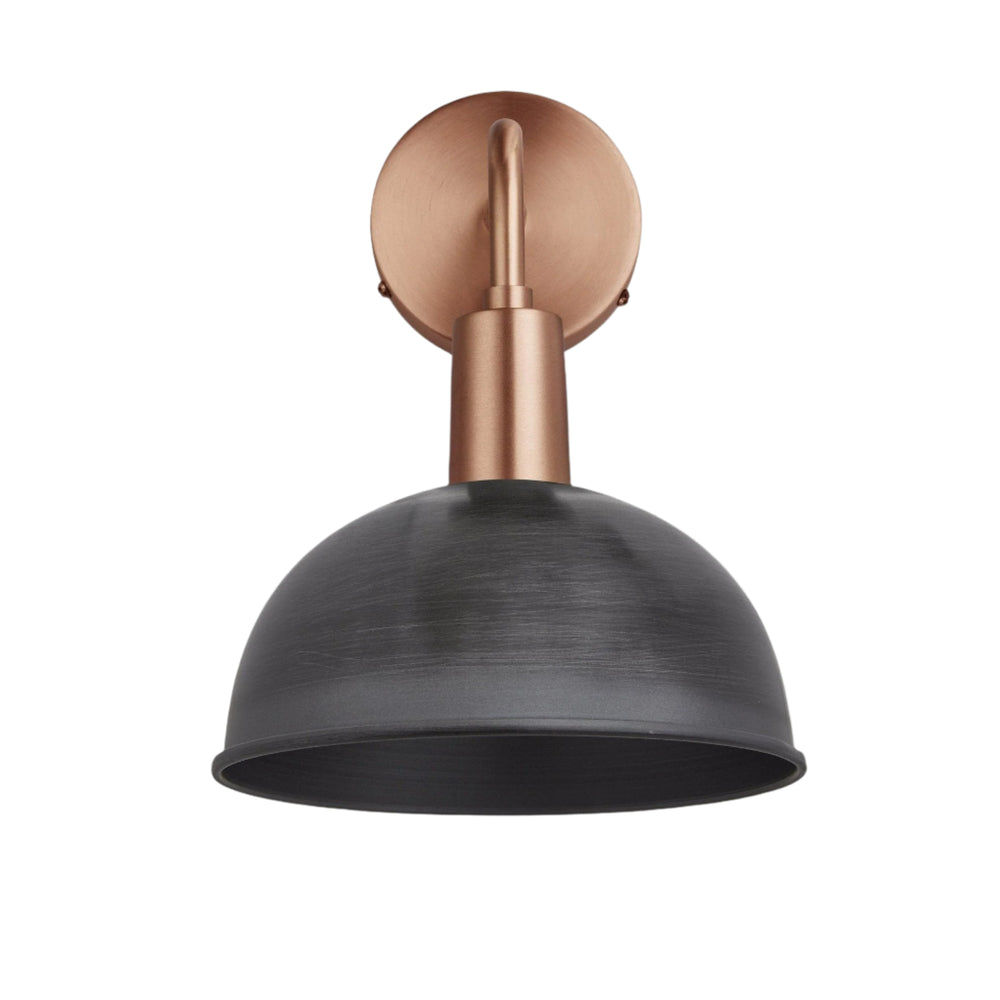 Pewter Sleek Dome Wall Light in 8 Inch with Copper Holder - Product Code is SL-DWL8-P-CH