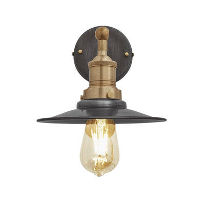 Pewter with Brass Holder Brooklyn Flat Wall Light - 8 Inch - Industville BR-FWL8-P-BH