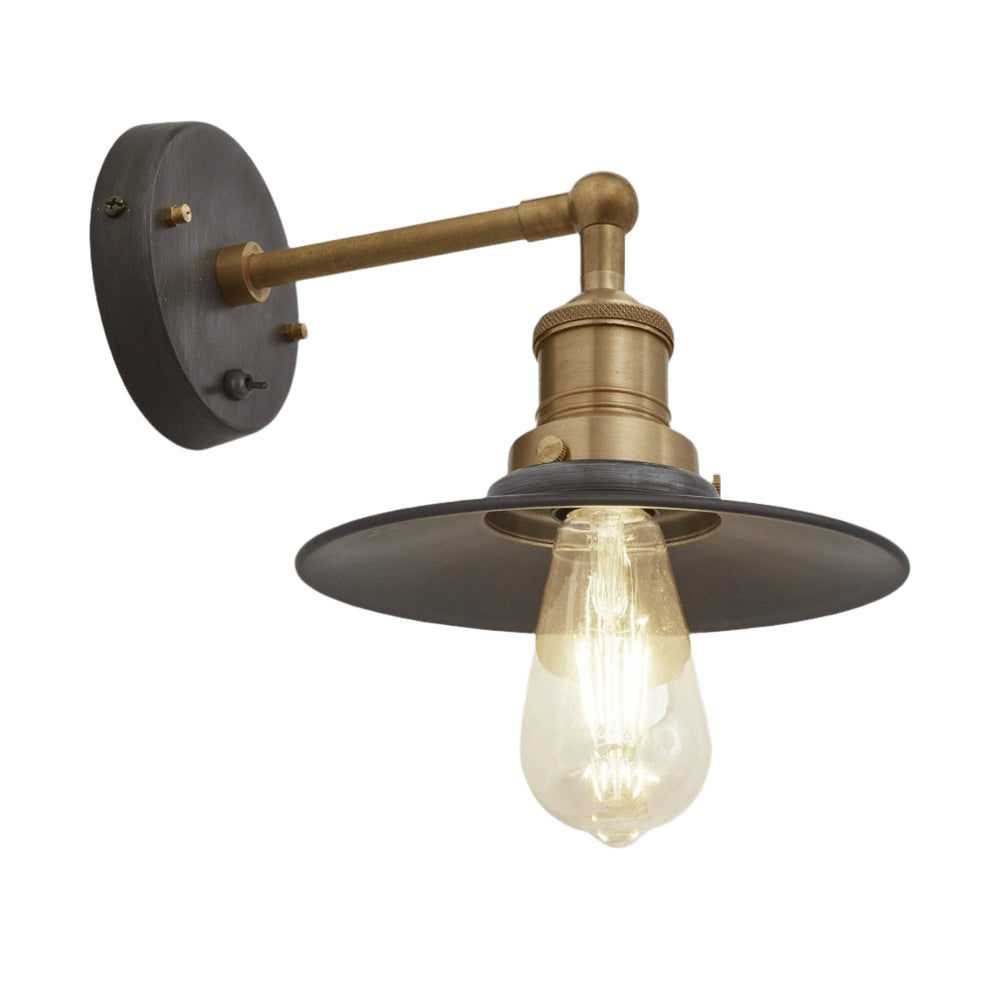 Pewter with Brass Holder Brooklyn Flat Wall Light - 8 Inch - Industville BR-FWL8-P-BH