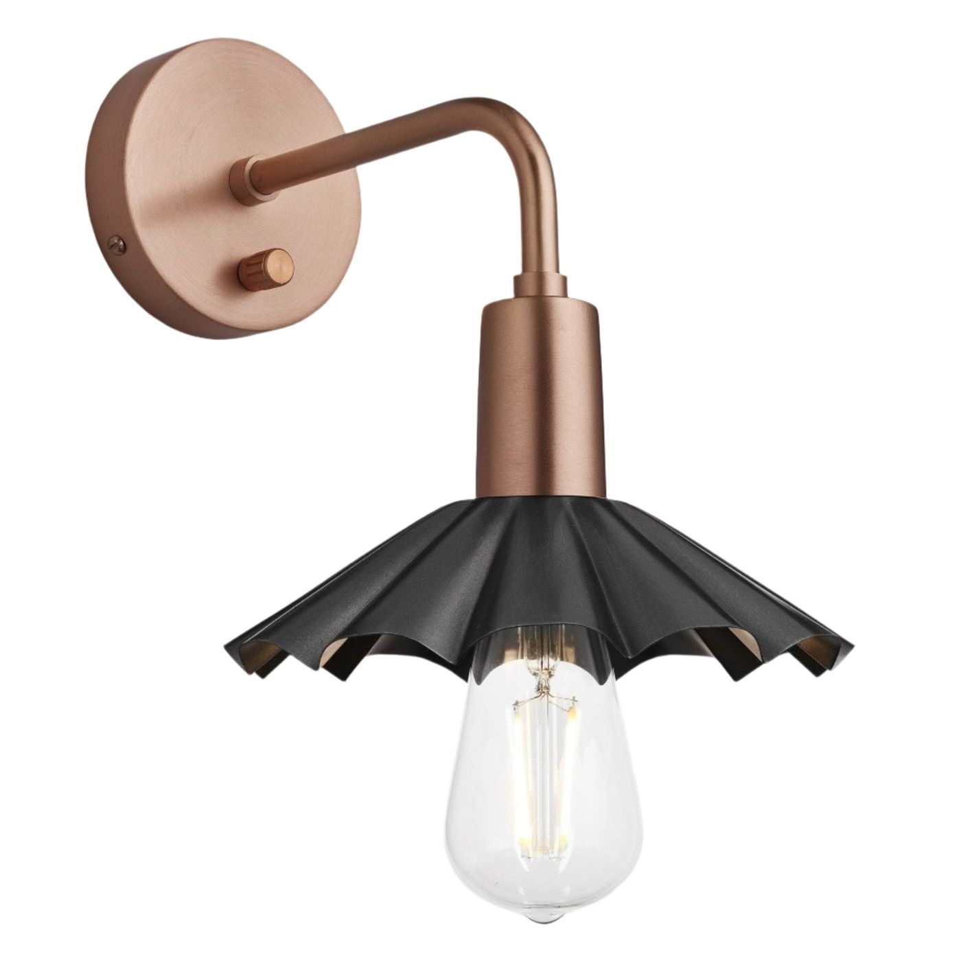 Pewter Sleek Umbrella Wall Light in 8 Inch with Copper Holder, Product Code is SL-UWL8-P-CH