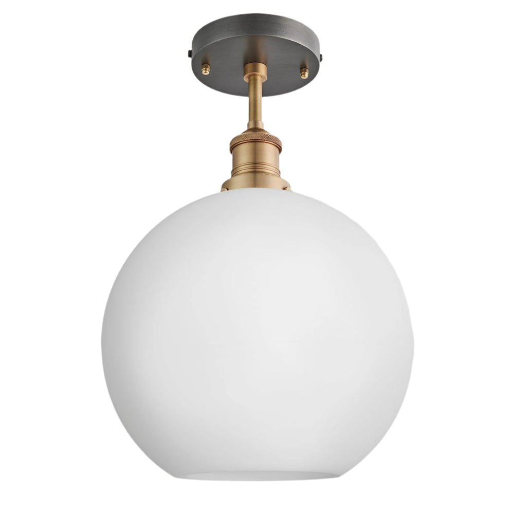 Brooklyn Opal Glass Globe Flush Mount Light in 9 Inch with Brass Holder, Product Code BR-OGL-GLFM9-W-BH