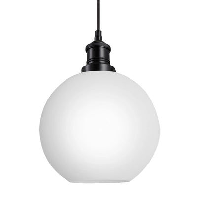Brooklyn Opal Glass Globe Pendant Light in 9 Inch with Black Holder, Product Code BR-OGL-GLP9-W-BKH