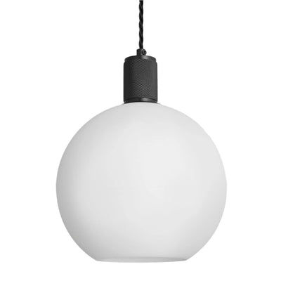 Knurled Opal Glass Globe Pendant Light in 9 Inch with Black Holder, Product Code KN-OGL-GLP9-W-BKH