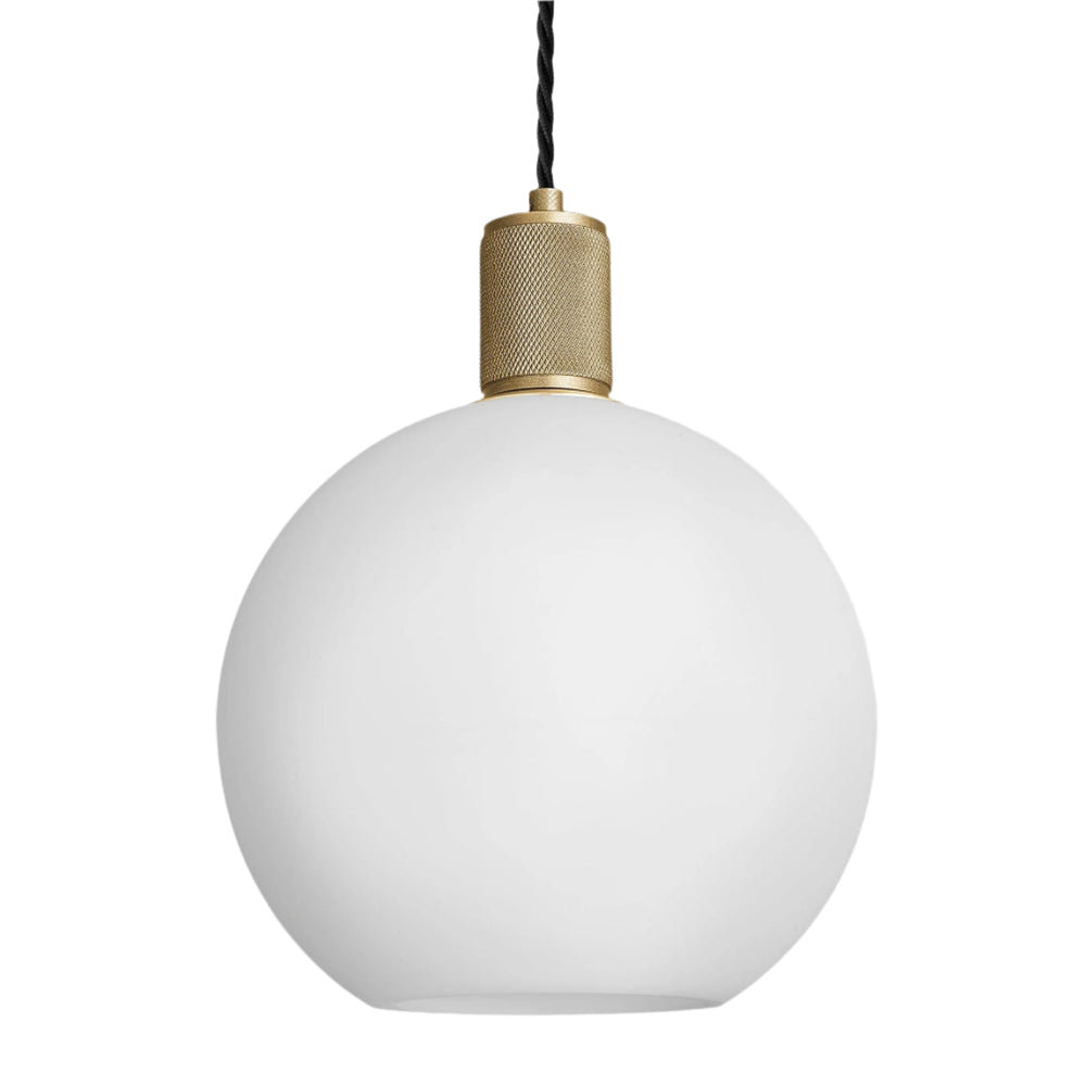 Knurled Opal Glass Globe Pendant Light in 9 Inch with Brass Holder, Product Code KN-OGL-GLP9-W-BH