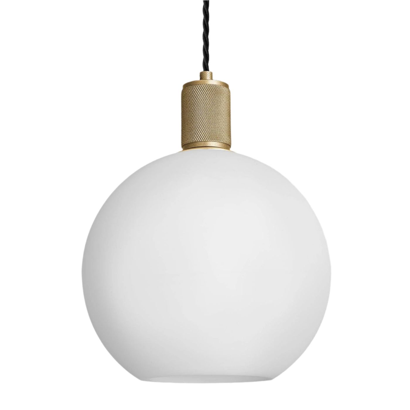 Knurled Opal Glass Globe Pendant Light in 9 Inch with Brass Holder, Product Code KN-OGL-GLP9-W-BH