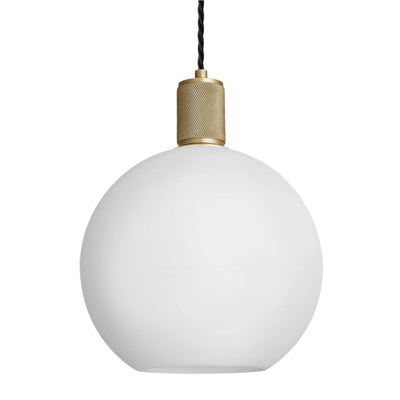 Knurled Opal Glass Globe Pendant Light in 9 Inch with Brass Holder, Product Code KN-OGL-GLP9-W-BH
