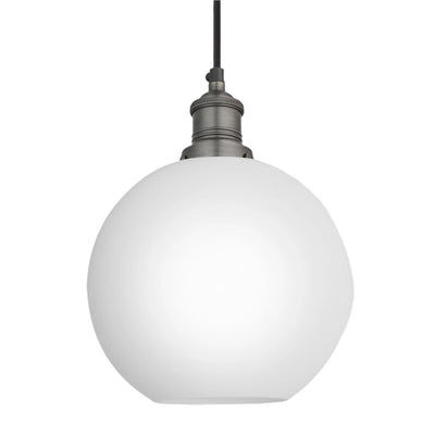 Brooklyn Opal Glass Globe Pendant Light in 9 Inch with Pewter Holder, Product Code BR-OGL-GLP9-W-PH