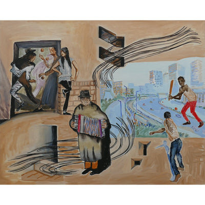 Accordion Player at Aspen Way - Independent Artwork - Industville Lighting UK