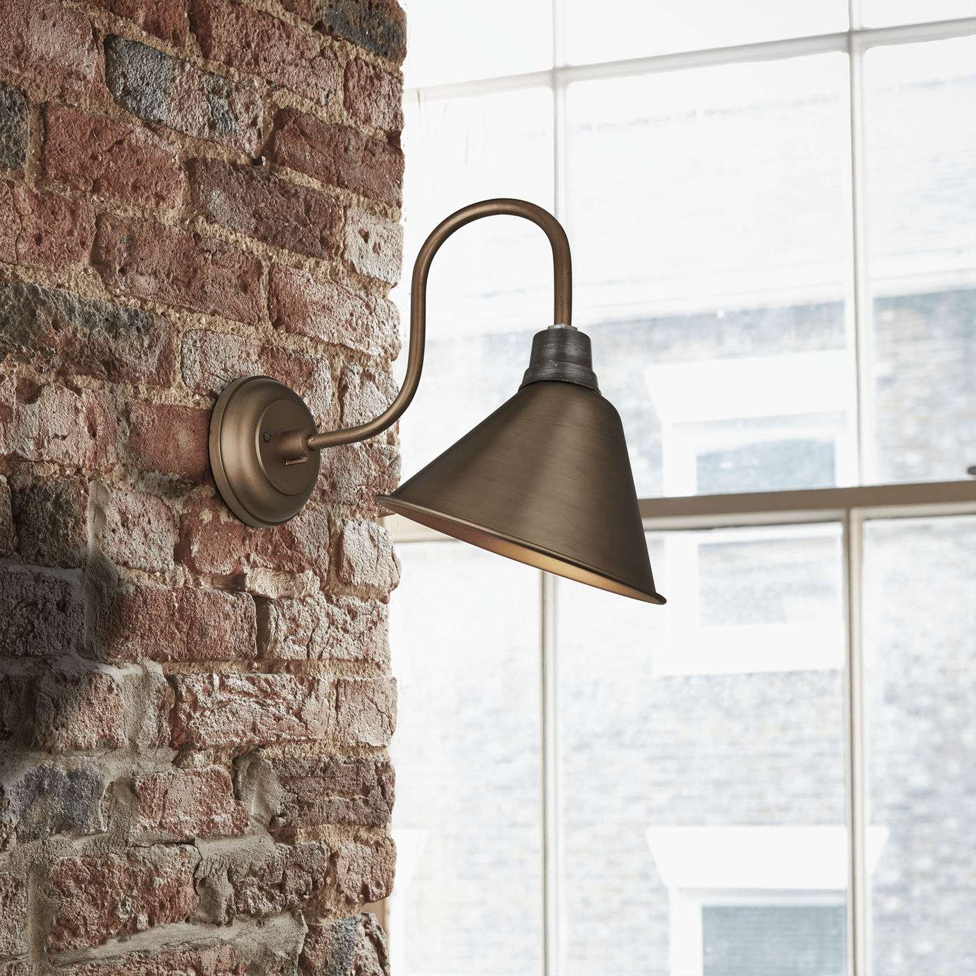 Brass Swan Neck Cone Wall Light in 8 Inch with Brass Holder, Product Code is SN-CWL8-B