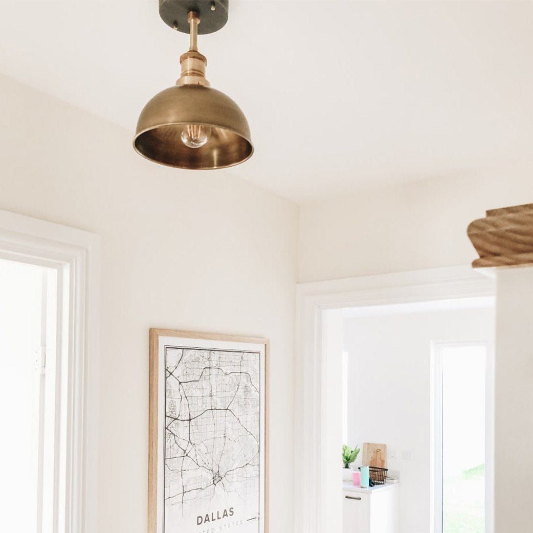 Brass with Brass Holder Brooklyn Dome Flush Mount - 8 Inch - Industville BR-DFM8-B-BH