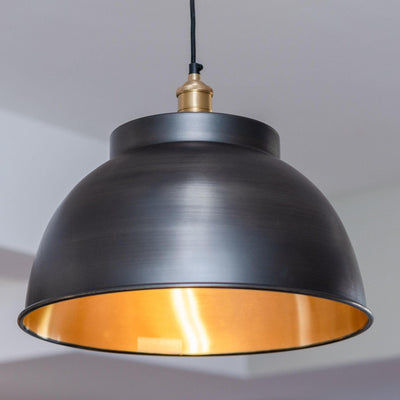 Pewter and Brass with Brass Holder Brooklyn Dome Pendant - 17 Inch -  Industville BR-DP17-BP-BH