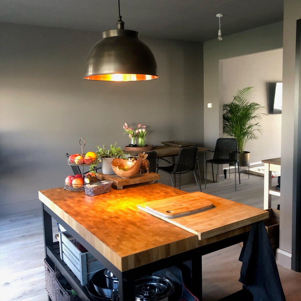 Pewter and Copper with Pewter Holder Brooklyn Dome Pendant - 17 Inch -  Industville BR-DP17-CP-PH