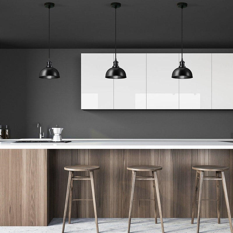 Black with Black Holder Brooklyn Dome Pendant - 8 Inch - Industville BR-DP8-BK-BKH